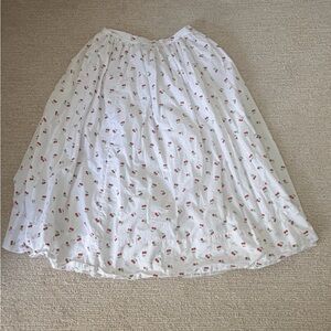 White Cherry-Print Full Skirt